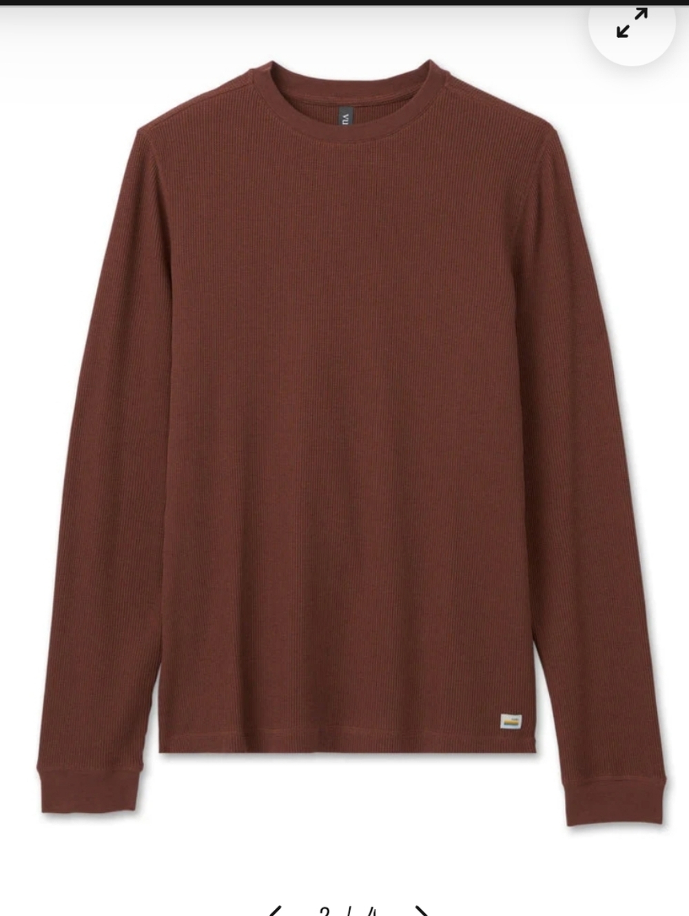 Vuori  Waffle Long Sleeve Crewneck Tee in Chestnut Brown